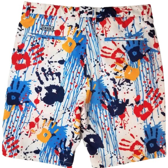 HRESKI Crazy Hands Design Multi-Colored Golf Shorts Men's 34 - Picture 2 of 5